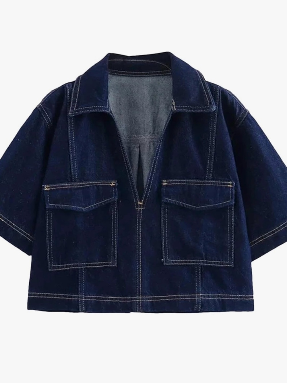 Dark Indigo Denim Zip Front Jacket with Patch Pockets